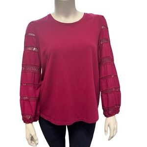 CHICO'S Size‎ 3 US XL Tunic Top Lace Inset Long Sleeves Stretchy Comfy Cranberry